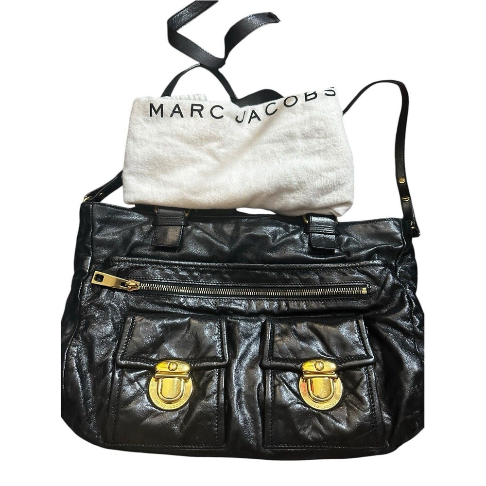 Marc Jacobs Black Leather Satchel Shoulder/Crossbody Made In Italy w/ Dust Bag